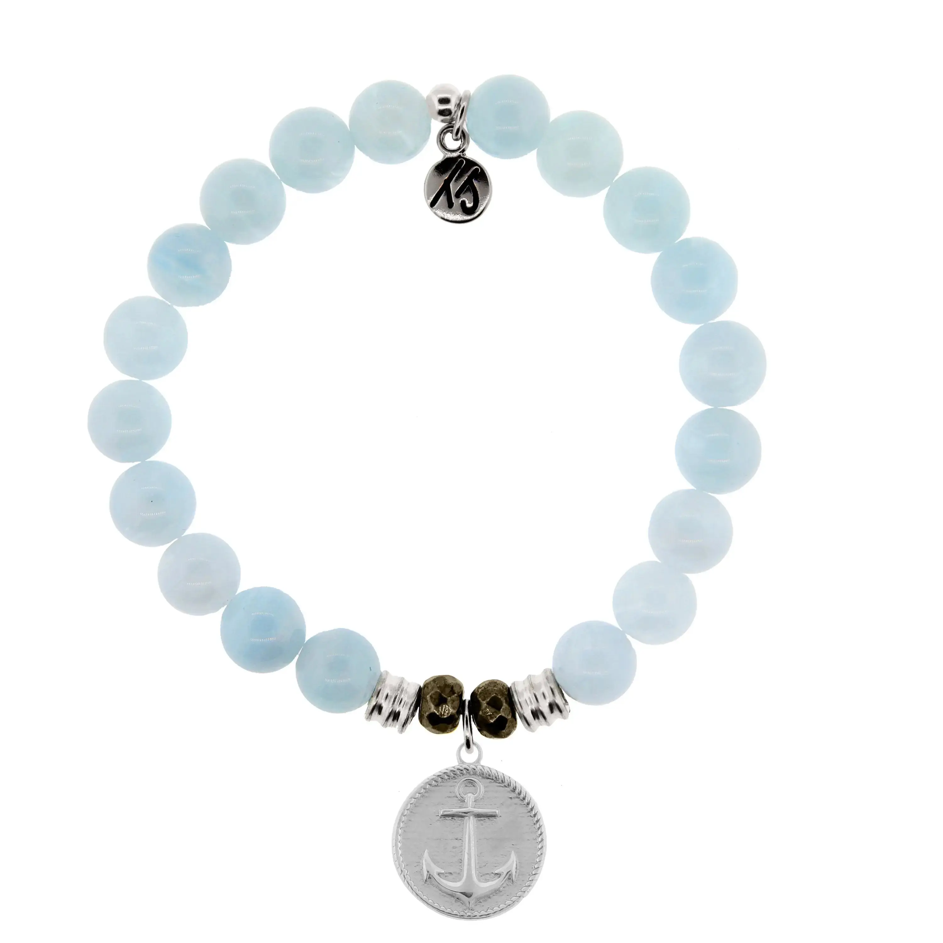 Blue Aquamarine Gemstone Bracelet with Anchor Sterling Silver Charm