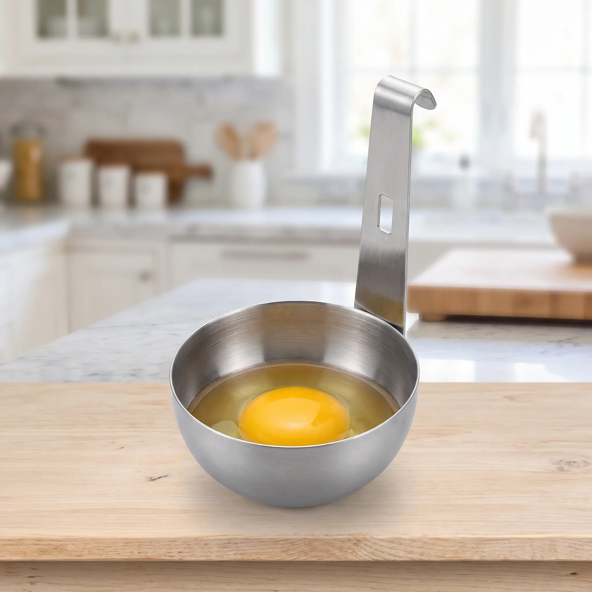 304 Stainless Steel Hanging Egg Poacher Mold, Hook-On Pot Edge Egg Boiler Cup, 2-Level Adjustable Height, Non-Stick Round Deep Bowl Design for Kitchen Cooking