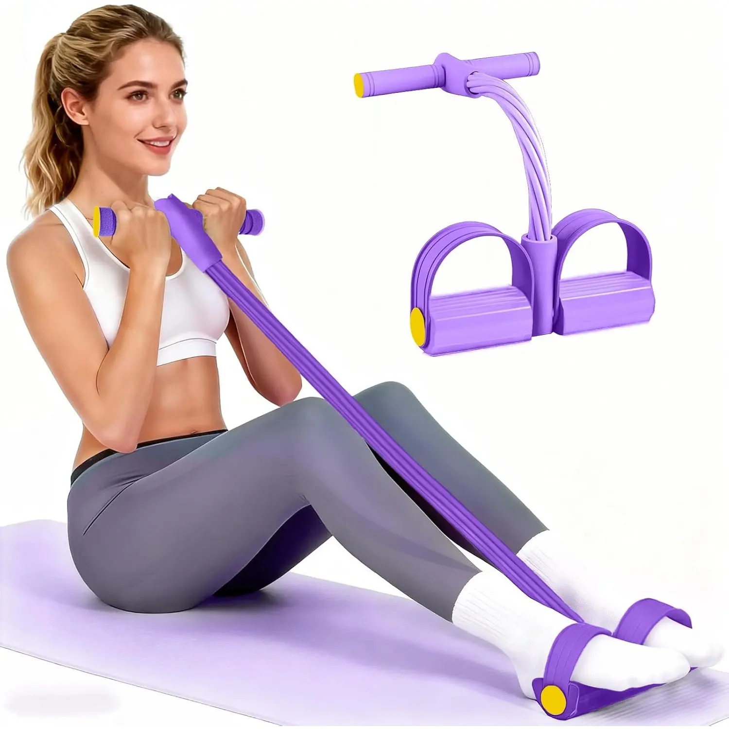 Pedal Resistance Bands with Handles, 6-Tubes Multifunction Pedal Resistance Band, Natural Rubber Foot Pedal Resistance Bands, Fitness Resistance Bands for Abdomen, Waist, Arm, Leg, Workout Bands, Elastic Bands for Exercise, Home Workout Equipment