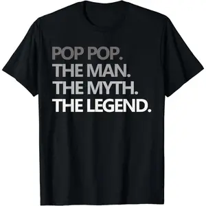 Cotton Short Sleeve Pop Pop The Man Myth Legend Grandpa Father'S Day Gift Best T-Shirt For Men Women Novelty Graphic T Shirt funny tshirt Undershirts Tees Casual Streetwear Classic Plain Men's Women Cotton Moisture Wicking Short Sleeve Crew Neck