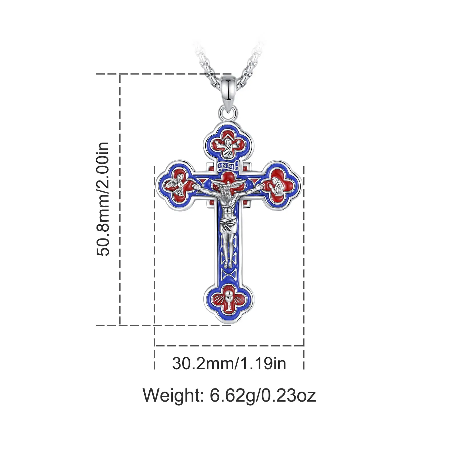 Silver Enamel Craft Crucifix 24'' Box & Rope Chain