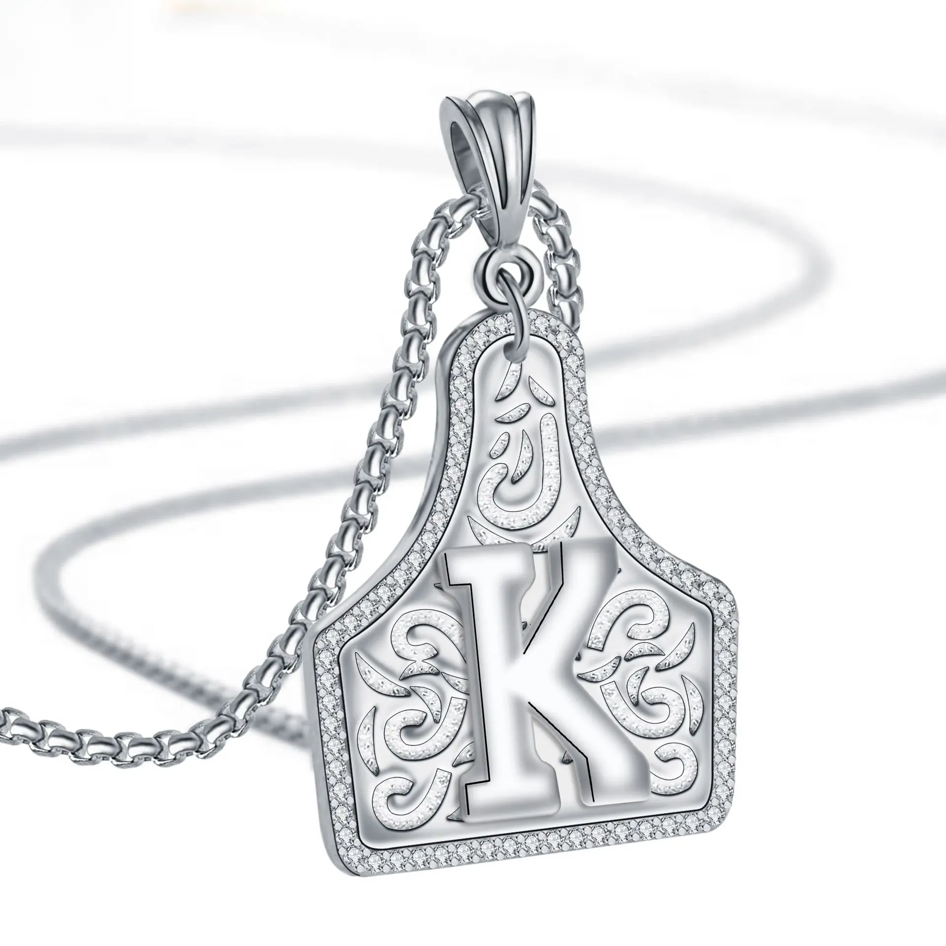Vintage Cowgirl Letter Pendant Necklace Glossy Square Geometric Western CowTag Style Country 26 Letter Couple Name Necklace, Friendship Gift, Country Style Jewelry