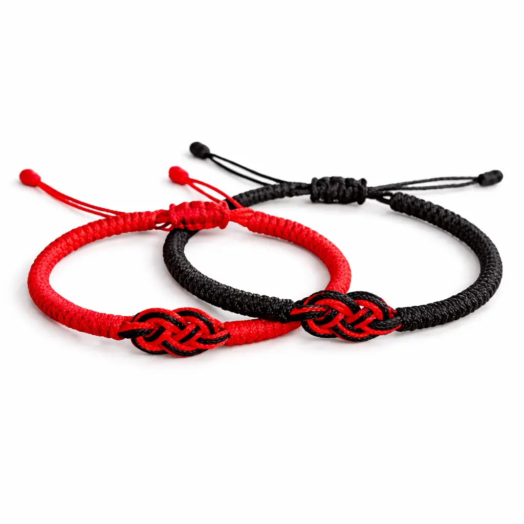 His and Hers Lucky Red String Fashionable Bracelet Set - Couple Costume Jewelry Bracelets, Black & Red Cords