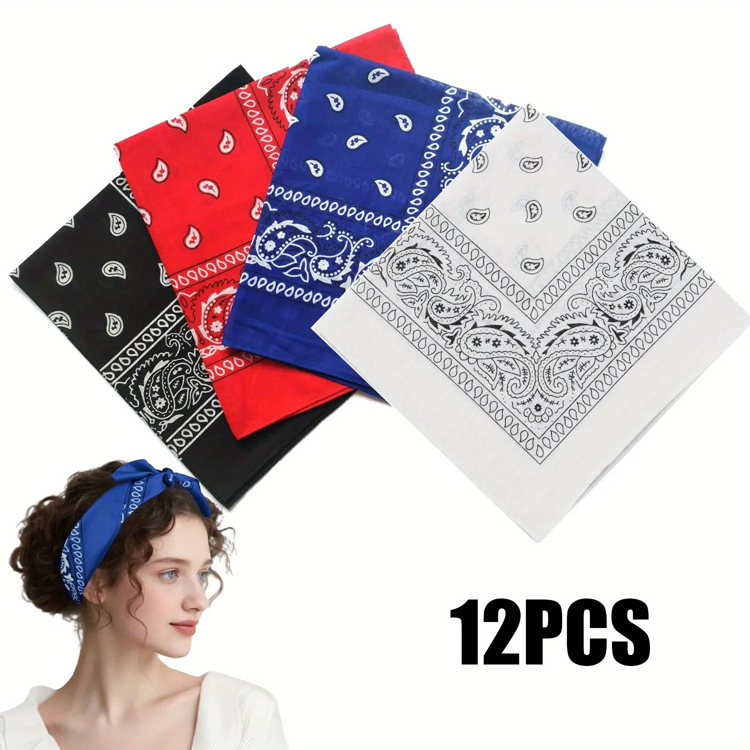Unisex 12pcs Mix Cotton Square Kerchiefs, 22-Inch(55.8cm×55.8cm) Solid Vintage Hemmed Scarves - 9-10 Stitching Required, Fade-Free Dye, Colorfast Cowboy Accessory for Parties & Daily Use, Line Dry - No Bleach, Low-Heat Tumble Dry