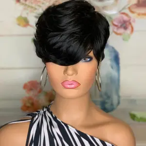 Short Pixie Cut Straight Hair Wig Peruvian Straight Human Hair Wigs For Women Human Hair Full Machine Made Wig Natural Color