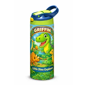 Kids Tumbler/Sippy Cup | Personalized Dinosaur Water Bottle | 12oz | Kids 2+ years | Leakproof Flip Straw | BPA-Free | Stainless Steel