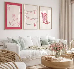 Trendy Coquette Pink and Red Bows Print Trendy Coastal Cowgirl Western Dorm Room Bows Wall Art Set of 3 Funky Western Apartment Decor