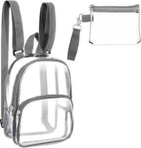 Clear Mini Backpack Stadium Transparent Small See Through Bag with Waterproof Crossbody Concert Purse Handbag(Gray)