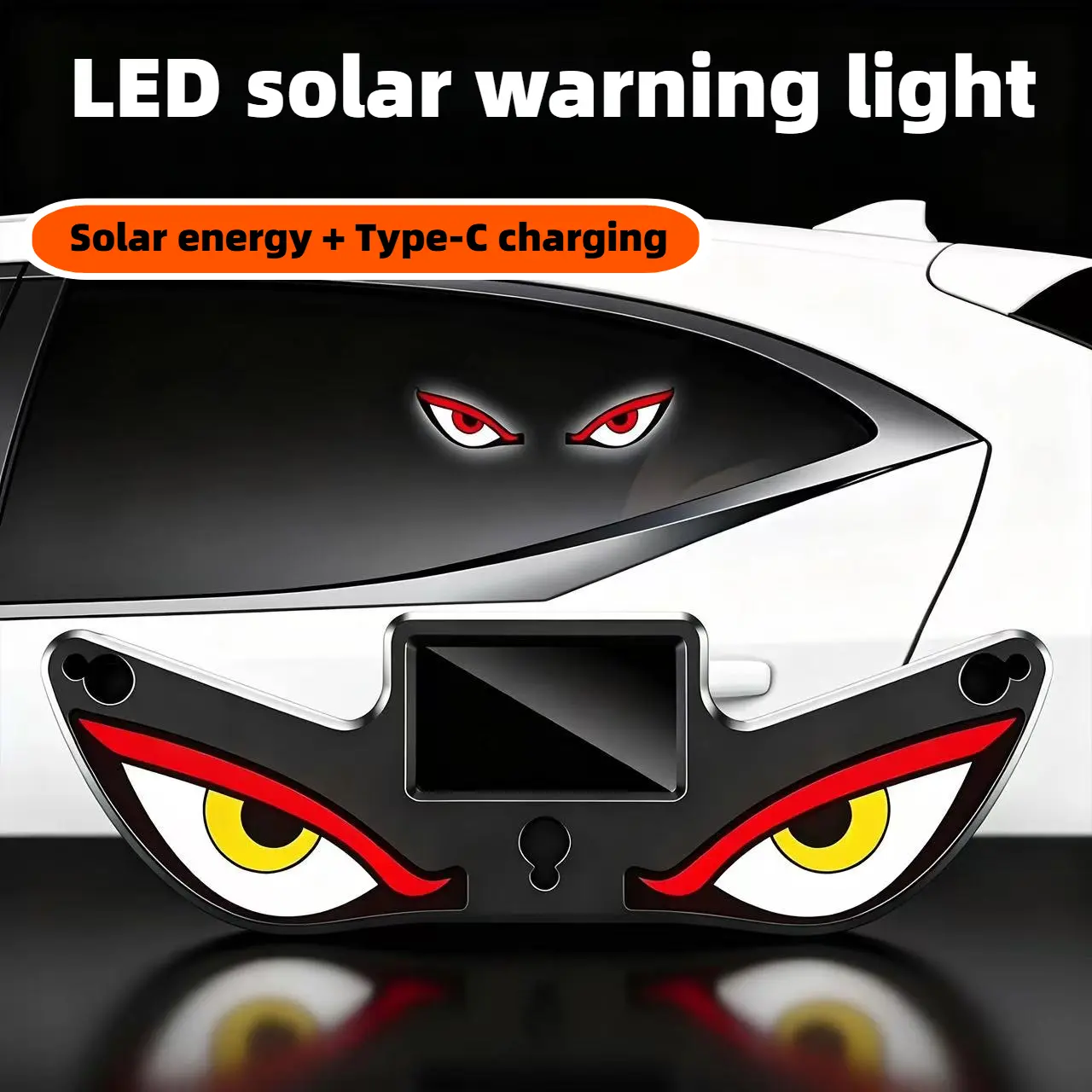 LED Solar Demon Eye Decorative Led Lights, Automotive Car Light with Solar & Type-C Charging, Enhances Vehicle Safety and Visibility for Automotive Safety Use