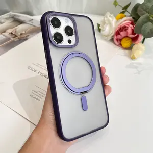 360° rotatable stand with magnetic suction suitable for iPhone15pro mobile phone case simple 14proMax Apple 13 transparent 12 anti-fall 11 protective cover for men and women