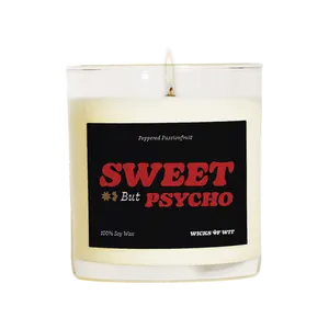 Sweet but Psycho. The perfect gift because a little mischief goes a long way. Wild, irresistible scents of Tropical Passion Fruit or Coconut Cardamon Cream, 100% Soy Wax, 70+ hours, hand-poured in LA for your sweetly twisted side.