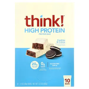 Think ! High Protein Bars, Cookies & Cream, 10 Bars, 2.1 oz (60 g) Each