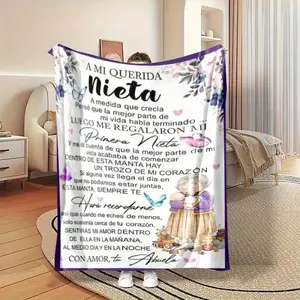Spanish Flannel Throw Blanket with Granddaughter Letter Print - 280GSM Cozy All-Season Blanket for Couch, Car, Office & Travel