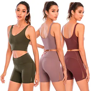 SWIFT SPEED Yoga Clothing Sports Underwear Women's Fitness Naked Sports Bra, Beautiful Back Shockproof Yoga Top Seamless Scrunch Butt Leggings Set Backless Halter Crop tracksuits