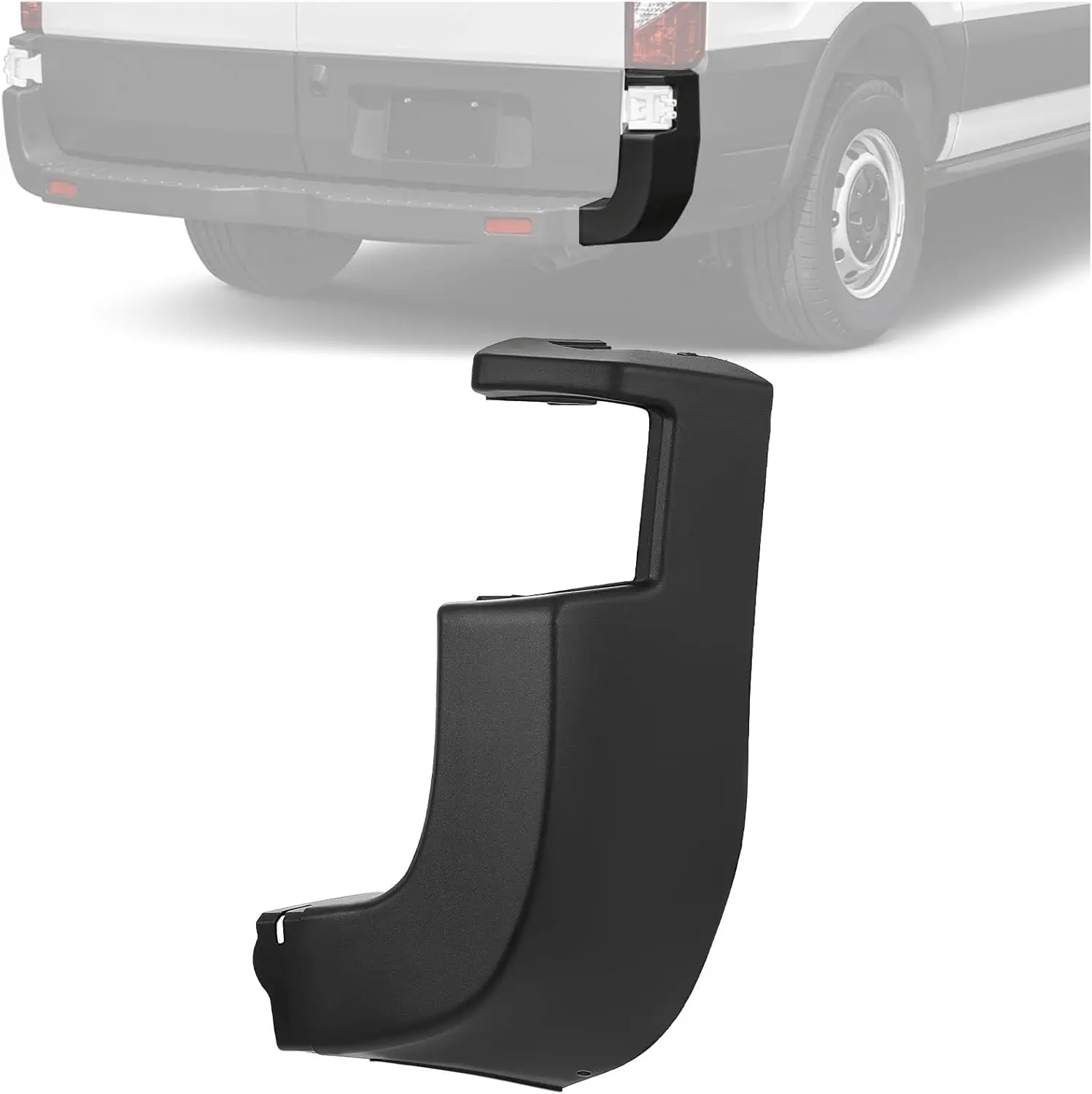 KQQIO 1-Piece Right Side Rear Bumper Corner Cover Bumper Guard for 2015-2019 Ford Transit 150/250/350/350HD, Screw Mount PP Plastic End Cap (CK4Z-17F774-DC FO1105137), Easy Installation, High Toughness, Impact Resistant, Rust Protection Against Rain & Mud