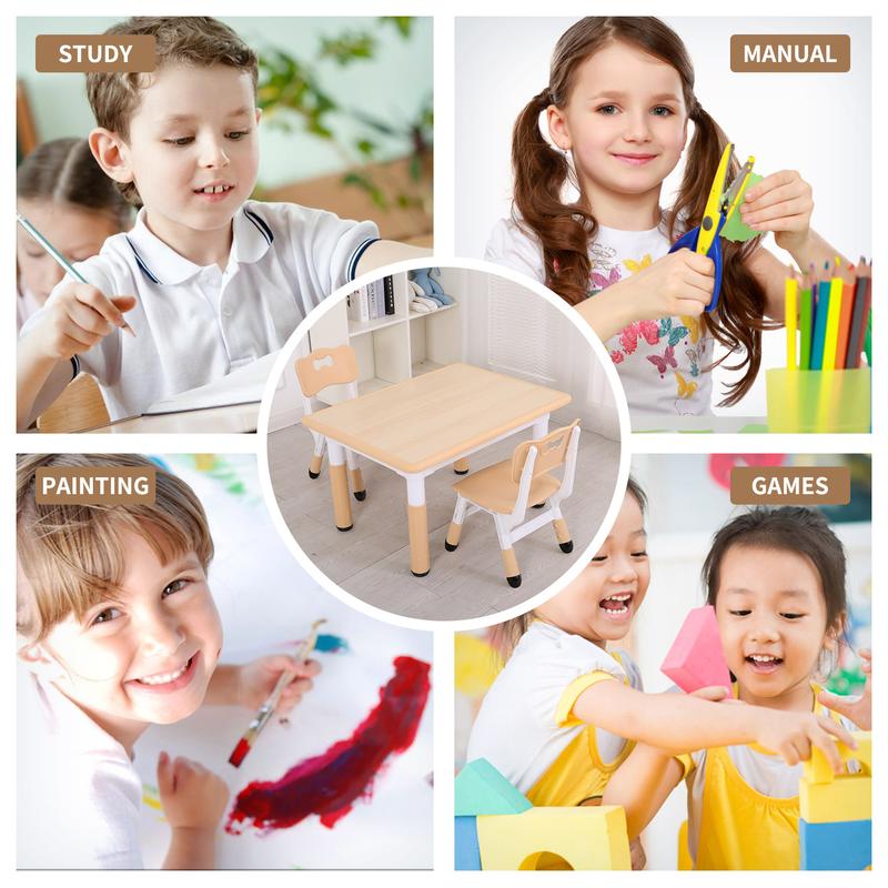 UNICOO Kids Table and 2 Chairs Set, Height Adjustable, Easy to Wipe, Durable Materials, Suitable for Ages 2-10, Art & Crafts Use Ergonomic