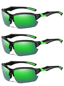 Unisex Street Style Polarized Green Sunglasses (3 Pairs), Trendy Sporty Tinted Lens Sunglasses for Outdoor Activities, Fashionable Sunglasses for Men & Women