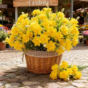 Artificial Outdoor Daffodils Vibrant Yellow Fake Daffodil Bouquet - Realistic Plastic Daffodils for Home or Office Decor, Anniversary Gift, Versatile Floral Arrangement for Easter, Valentine's Day, Mother's Day, No Battery Needed, Outdoor, Flower