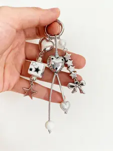 Heart-Shaped Bag Charm Strap, Punk Star Beaded DIY Bag Accessory, Butterfly Knot Beaded Phone Bag Decoration, Earphone Case Hanging Piece, Sparkly Bag Charm, Accessories For Bags