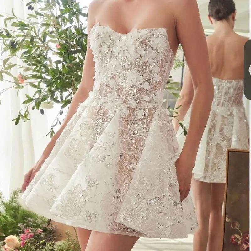 BRIDAL MINI A-LINE DRESS WITH FLORAL APPLIQUE