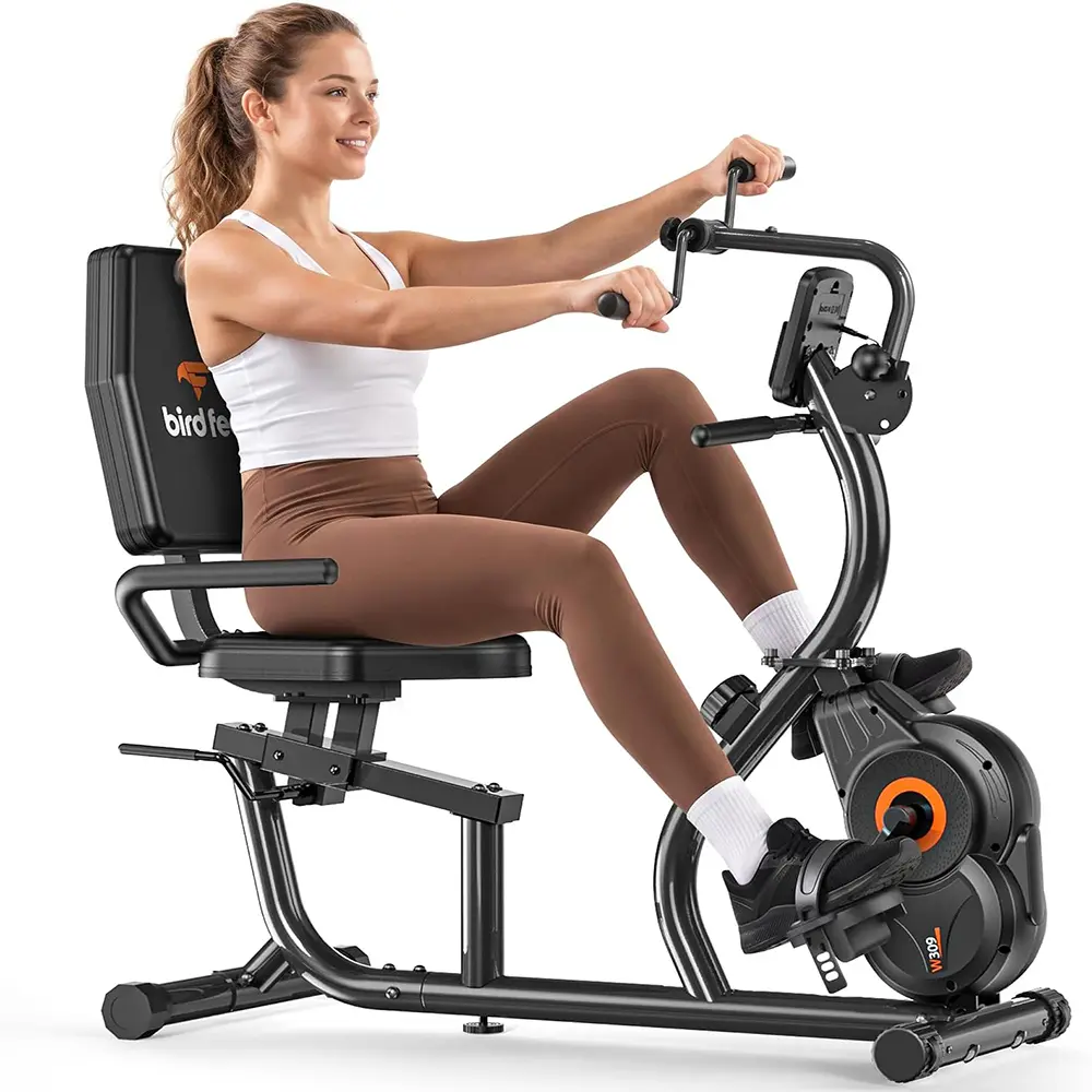 Recumbent Exercise Bike for Home, Stationary Bike with Arm & Leg Exerciser | 8-Level Magnetic Resistance, 400LBS Capacity, LCD Monitor, Adjustable Seat, Low-Impact Cardio for Seniors & Adults
