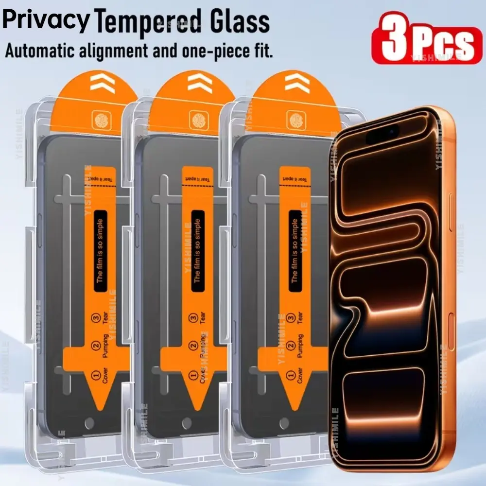 3 pcs Oleophobic Coating Dust Free Easy Installation Privacy Screen Protector For iPhone 17 Pro Max/Air/16/16e/15/14/13/12/11/Pro Max/Plus/X/XS/XS MAX/XR Series, 9H Hardness, Anti-Spy Tempered Glass Protective, Fast & Easy Installation