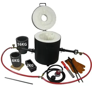 LSMIITTH 16KG  Melting Furnace Kits With Double Forge Burners 16KG&6KG Crucibles And Other Smelting Casting Tools, Home Foundry Furnace Kiln for Melting Metal Gold, Silver, Copper