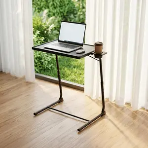 Adjustable TV Tray Table for Breakfast & Dinner Black Folding Couch Desk with Cup Holder Portable Eating Tray for Sofa Bed Living Room 6 Height & 3 Angle Adjustments