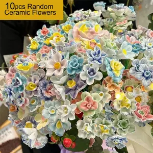 10pcs Artificial Ceramic Flowers Set, Handmade DIY Home Decorations, Perfect Holiday Gift for Valentine's Day, Christmas, Mother's Day, Weddings, and Parties