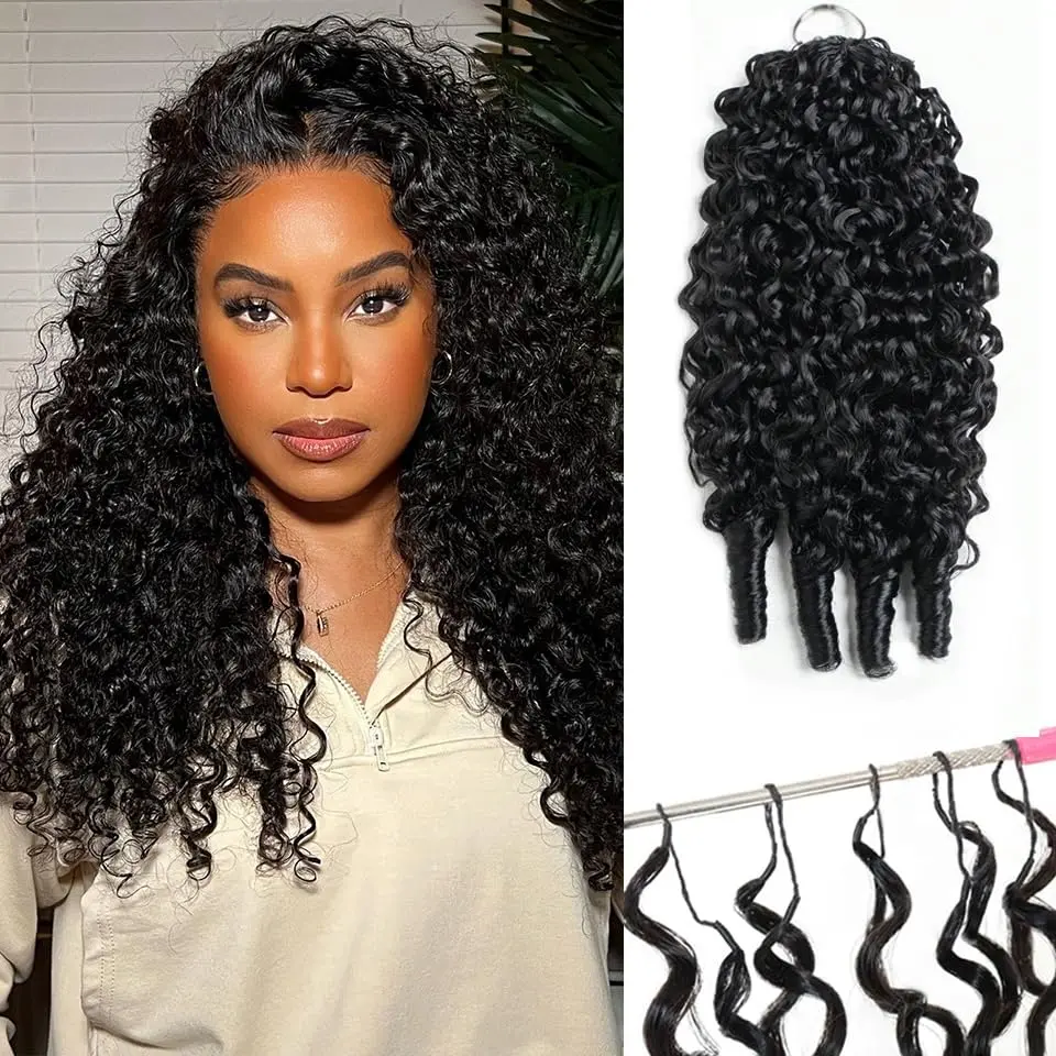 RhisoHair Boho Burmese Curly Crochet Hair Extensions, 100% Virgin Human Hair for Beginners, Knotless & Pre-Separated for Easy DIY, Machine Made and Reusable, Virgin Hair