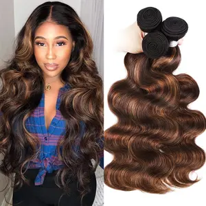 Ombre Brown Highlight Body Wave Human Hair Sew in 1 3 4 Bundles Brazilian Remy Hair Dark Root Blonde Human Hair Weaves Extension Piano Color