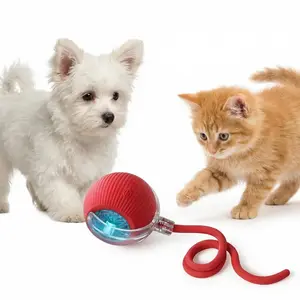 Automatic Self-Playing Pet Toy - Durable TPR Smart Ball with LED Light & Long Tail, Motion Activated Interactive Dog Cat Toy for Anxiety Relief, Silent Design for Home Use