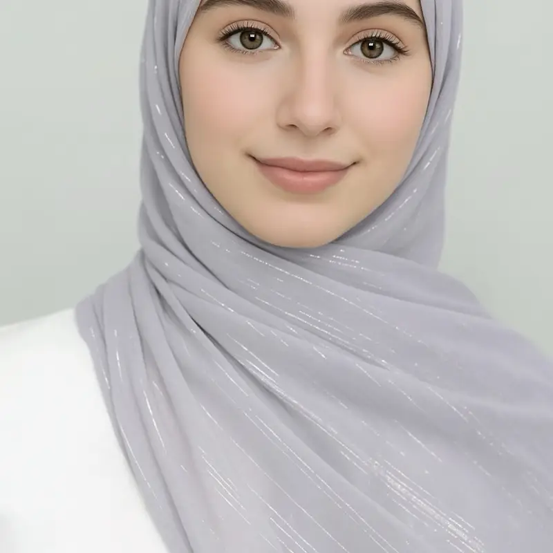 Arab Glitter Long Headscarf Hijab for Muslim Women Silver Color Shawl Bandana Headband Fashion Accessory Polyester 170x70cm Classic Style Fall Winter