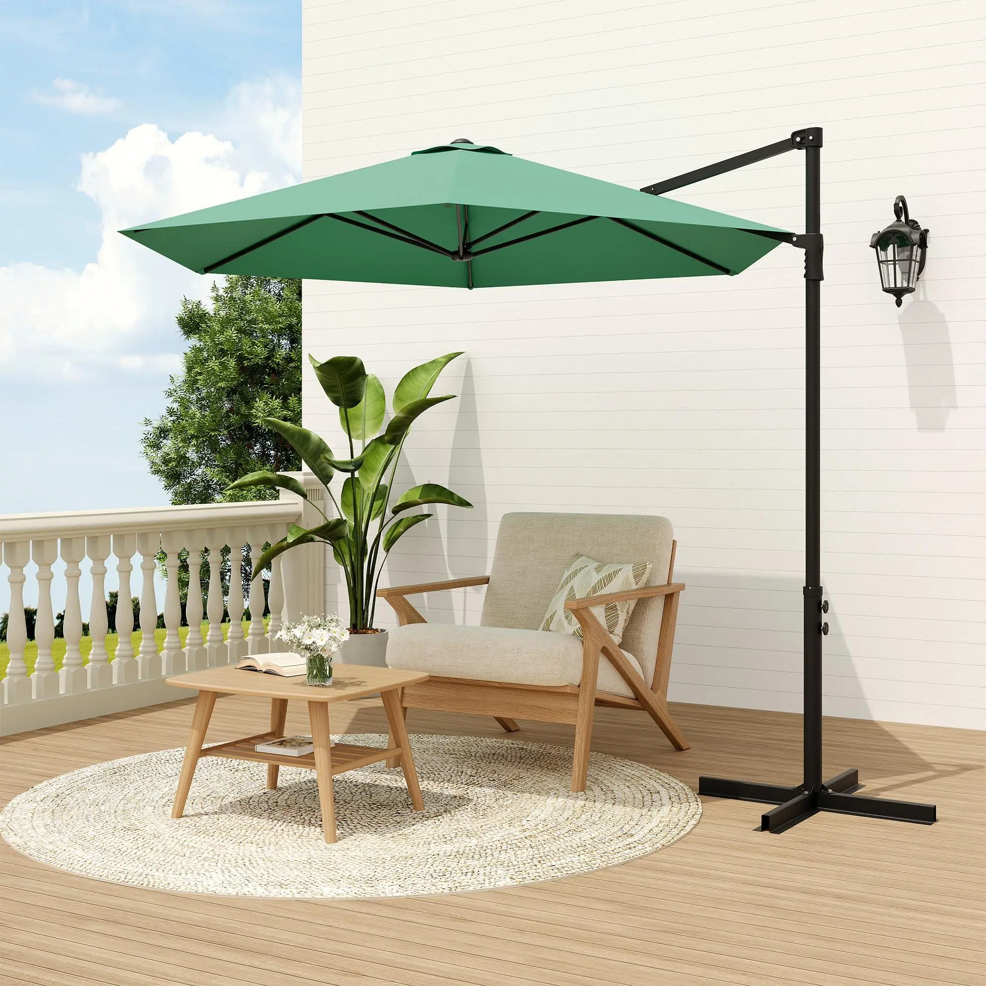 9FT Cantilever Patio Umbrella, Offset Hanging Outdoor UV-Fabric Umbrella