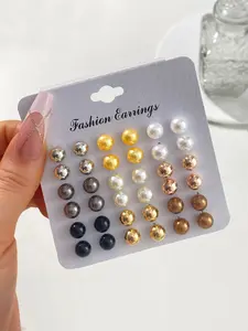 18 Pairs Coated Colorful Faux Pearl Stud Earrings, Unisex Fashion Jewelry Set, Vibrant Colors, Perfect for Daily Wear and Gifts