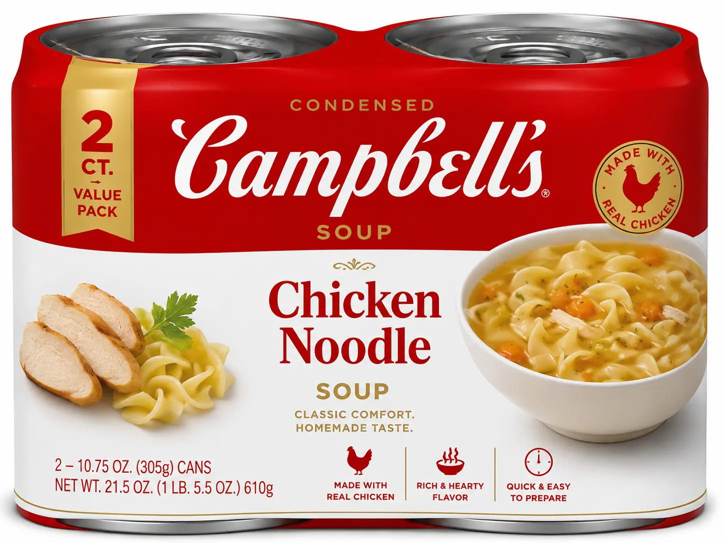 Creamy Chicken Noodle Condensed Soup, Ready-to-Cook Pantry Staple, 10.75 oz Cans, 2 Pack