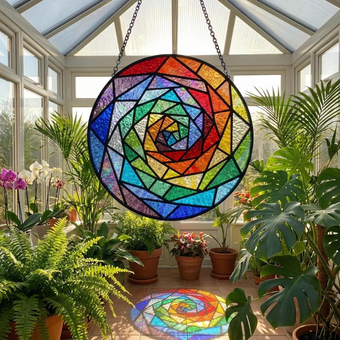Rainbow Stained Acrylic Suncatcher – Celestial Window Hanging – 70th Birthday Gift for Mum
