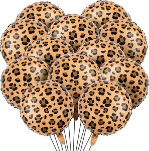 BBTO 12 Pcs Leopard & Cheetah Balloons 18 Inch Leopard Print Foil Balloons Cheetah Print Decoration for Birthday Party Camo Animal Jungle Baby Shower Wedding (Golden Brown)