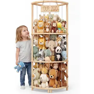 Corner Stuffed  Storage Tower, Large Wooden Plush  Storage Zoo, Arc Corner Display for  & Playroom, Vertical Stuffed  Holder for Plushies, Teddy Bears & Toys with Wall Anchors