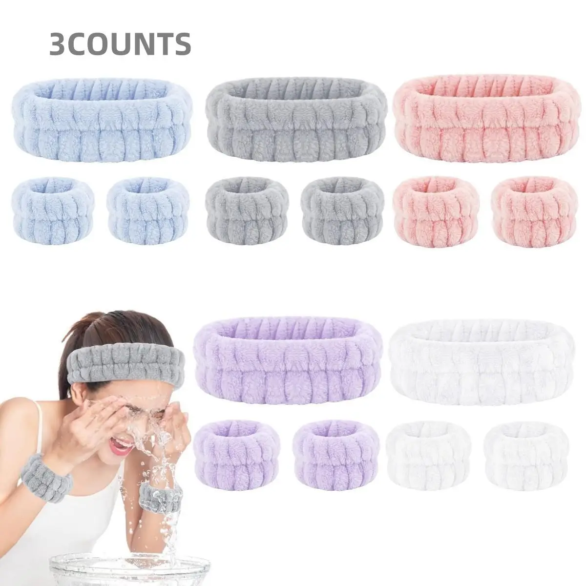 3pcs Spa Headband Yoga Hairband Face Wash Wristband Set