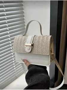 Summer 2026 Straw Weave Women'S Small Tote Bag Fashion Crossbody Handbag Solid Color Crossbody Square Bag Handwoven Purse