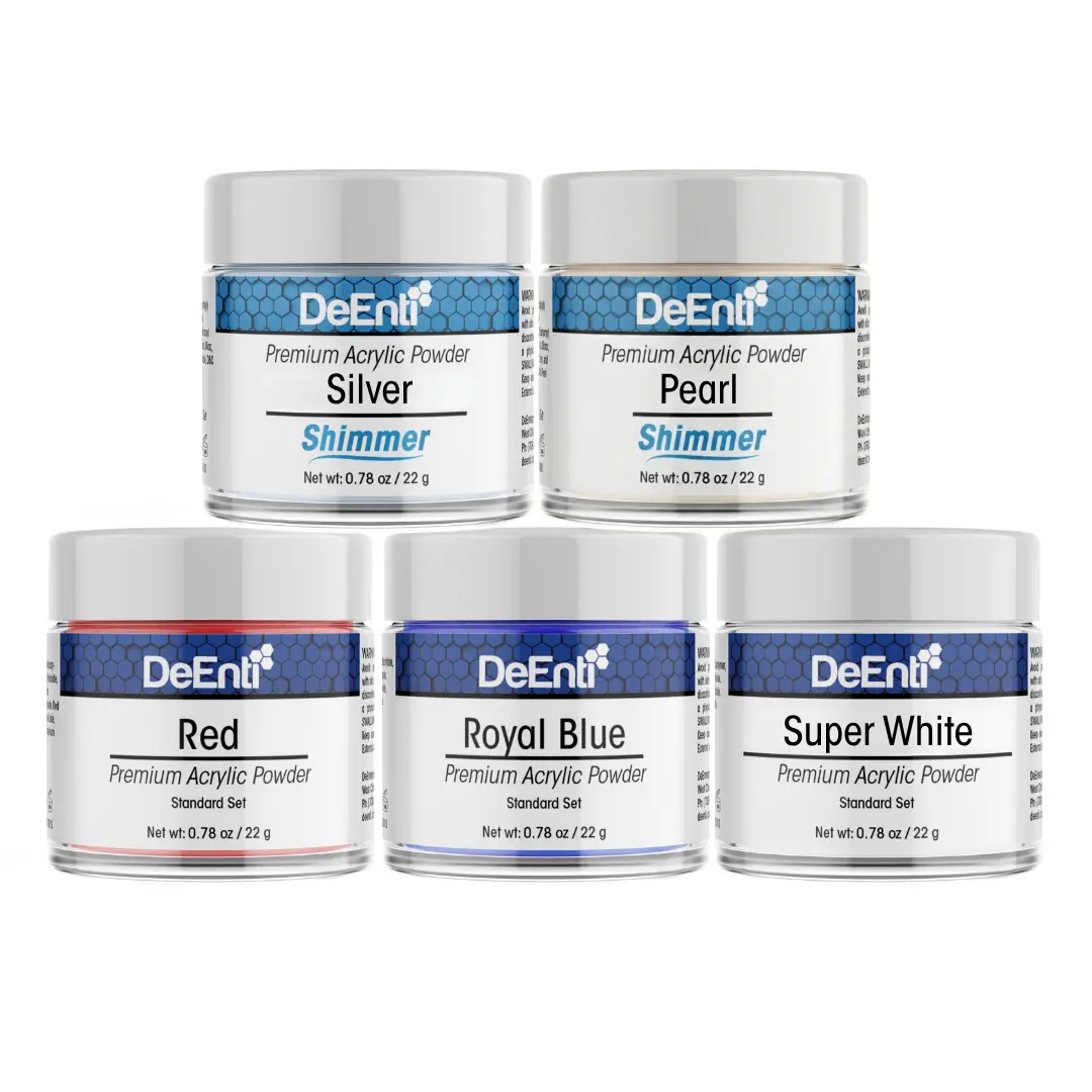 Independence Day Bundle 0.78oz Acrylic Powders - Red Super White Royal Blue Pearl Silver Nail Art Dip Powder