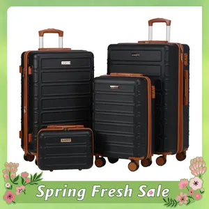 4 Piece Luggage Set Expandable ABS Travel Suitcase Set TSA Lock Hardshell Durable Lightweight Traveling Luggage Sets Gift for Back to School (Black, 28in26in20in13in)