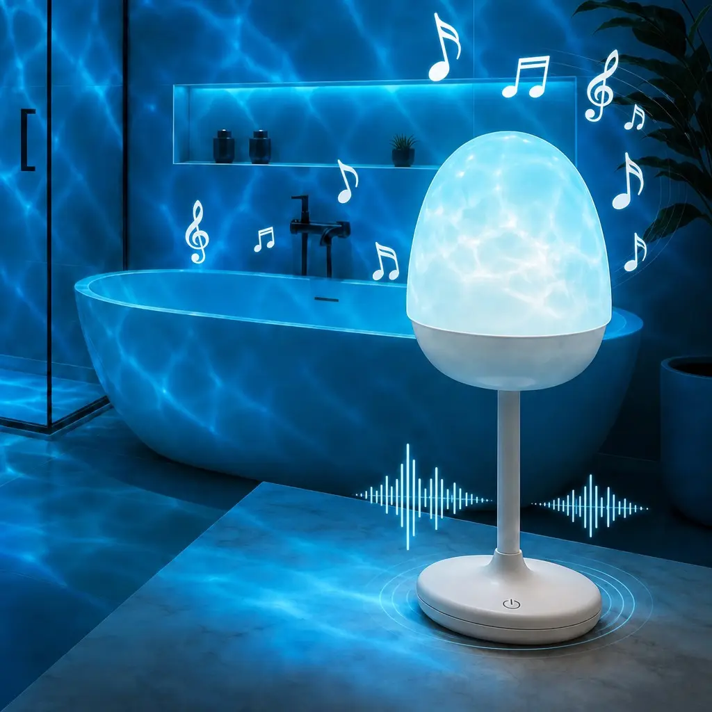 Waterproof Shower Light with Speaker,Water Ripple Lamp, Ocean Wave Projector with 8-Color RGB Mood Lighting,Rechargeable Shower Lights for Inside Shower,Perfect for Bathroom, Bedroom & Relaxing Spa Nights