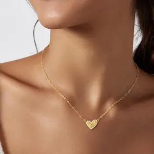 TEWIKY Greenish Spring Jewelry Golden Zircon-Edged Laser-striped Irregular Heart Pendant Necklace for Women Dainty Simple Pendant with Elegant Hypoallergenic Jewelry Party Daily Wear For gifts,Valentine's Day Gift