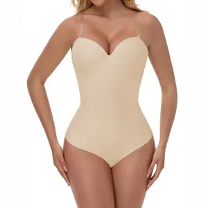 SHAPSHE Thong Bodysuit for Women Seamless Tummy Control Shapewear Strapless Body Shaper with Built In Bra