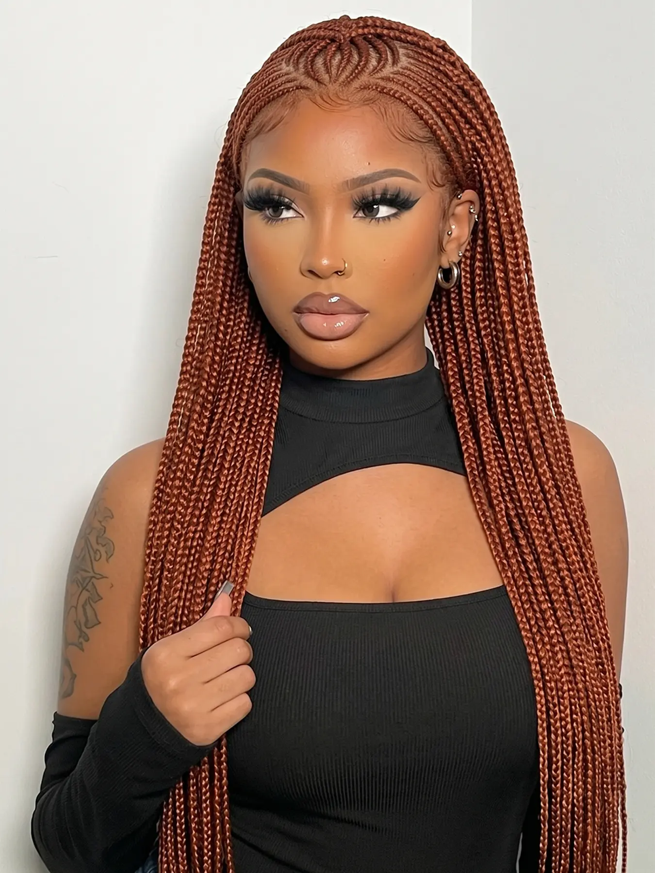 DOSAY Fulani Box Cornrow Box Braided Wigs for Black Women Synthetic Full Lace Front Knotless Braided Wigs With Baby Hair 36'' Goddess Braiding Hair Wigs #27 #350 Colored Ginger Blonde For You Choose