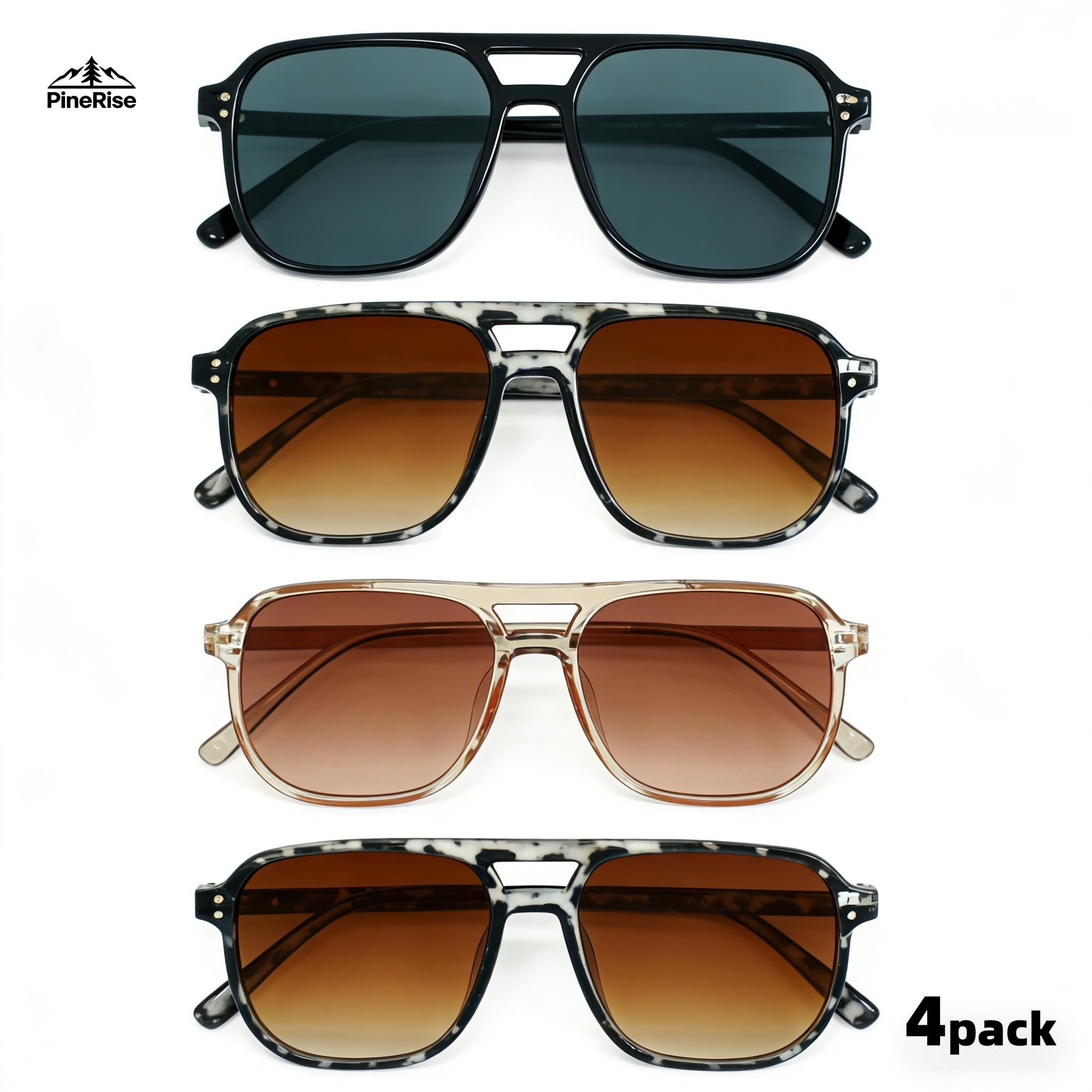 4-Pack Polarized Aviator Sunglasses Y2K Vintage Double Bridge Sun Glasses For Women Men Trendy Retro Small Square Oval Frames Lightweight Durable Fashion Eyewear For Daily Wear Outdoor Sports Beach Travel Street Style