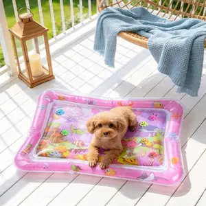 Cat Water Mat Interactive Sensory Play Mat with Floating Fish Toys LED Color Changing Light Thickened PVC for Indoor Cats Kittens Pet Enrichment