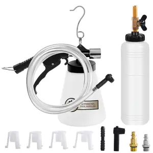 JIFETOR Pneumatic Vacuum Brake and Clutch Fluid Bleeder Tool Kit, Car Truck Motorcycle Brake Oil Change Set with Extractor and Refill Bottle, 4 Master Cylinder Adapters, 2 Air Quick Plugs